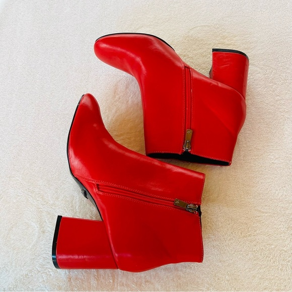 PRIMA DONNA RED LEATHER CHUNKY HEEL ANKLE BOOTS ZIPPER SIZE 9 NWT - Picture 4 of 11